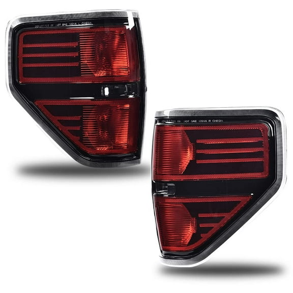 PIT66 Tail Lights Brake Lamps Fit for 2009-2014 Ford F150, Pickup SVT Rear Assembly, 1 Pair, Black Trim