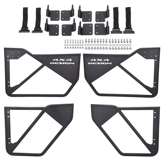 PIT66 Tube Door Front + Rear Side Steel Tube Doors Kit Black, Fit for Jeep Wrangler JK Unlimited 4 Doors 07-18