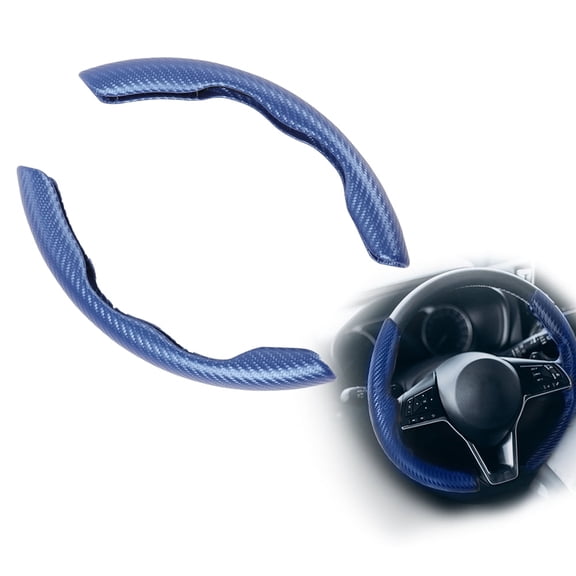 PIT66 Universal 2PCS Carbon Fiber Car Steering Wheel Non-Slip Cover 37-38cm Dia Blue
