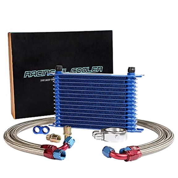 Universal AN10 Engine Transmission Oil Cooler Fit for Japanese Model Black 15 Row Aluminum with Filter Relocation Kit B Set