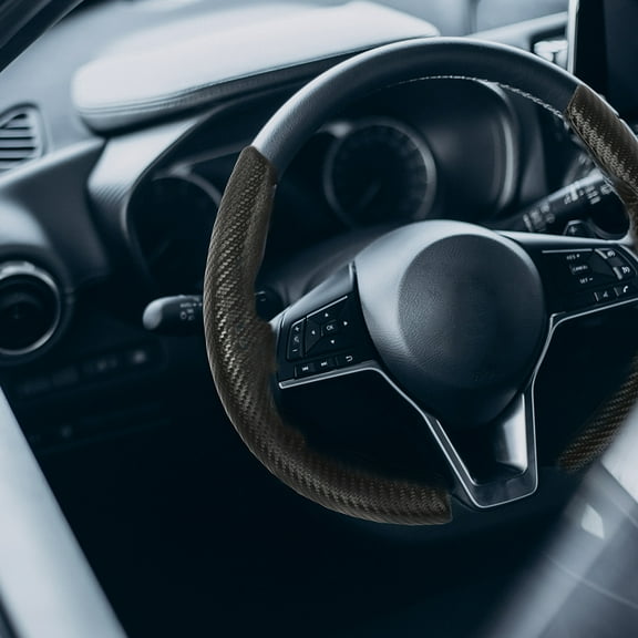 PIT66 Universal  Carbon Fiber Car Steering Wheel Non-Slip Cover 37-38cm Dia Black 2PCS