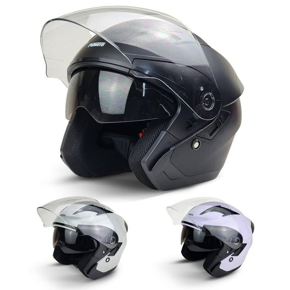 PITMOTO Open-Face Motorcycle Helmet. DOT, Model PM-768. -Matte Black -X-Large