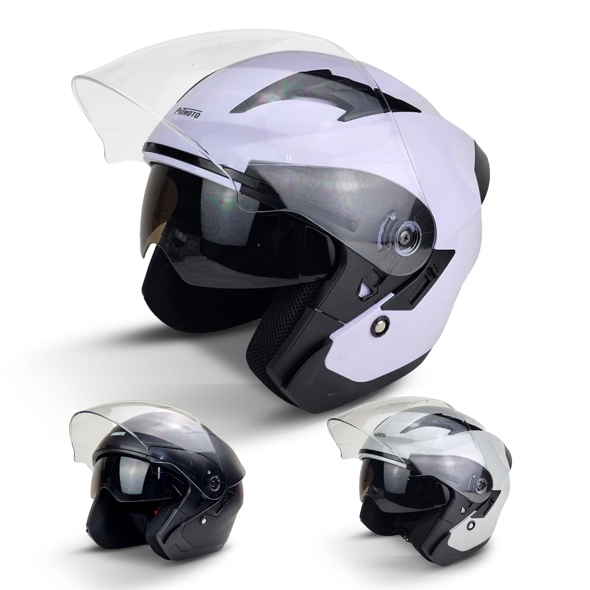 PITMOTO Open-Face Motorcycle Helmet. DOT, Model PM-768-White-X-Large