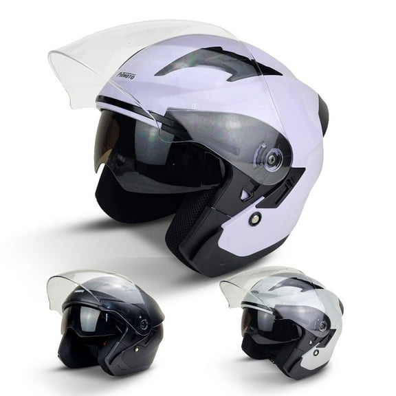 PITMOTO Open-Face Motorcycle Helmet. DOT, Model PM-768-White-X-Large