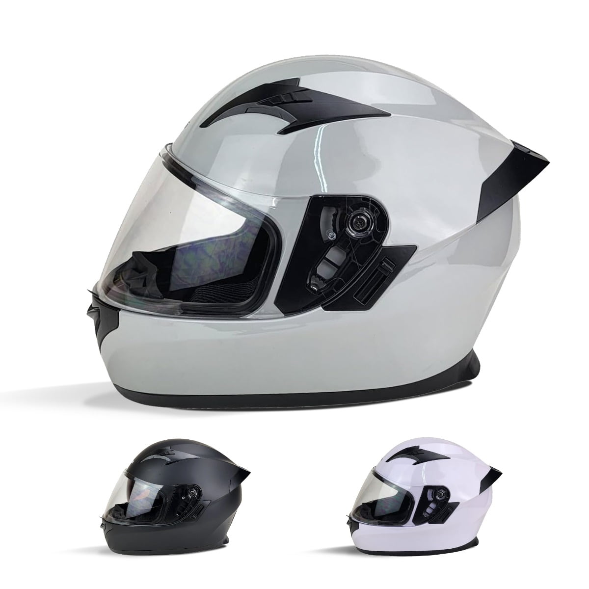 PITMOTO PM-888, Full Face Dual Visor DOT Approved Motorcycle Helmet-Gray-Large