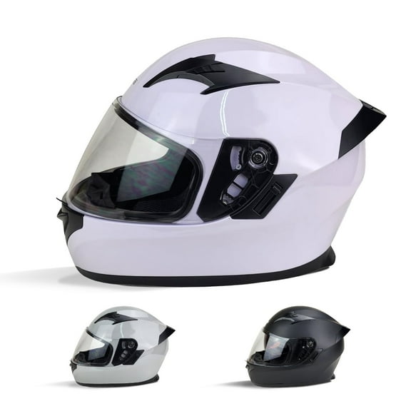 PITMOTO PM-888, Full Face Dual Visor DOT Approved Motorcycle Helmet-White-Large