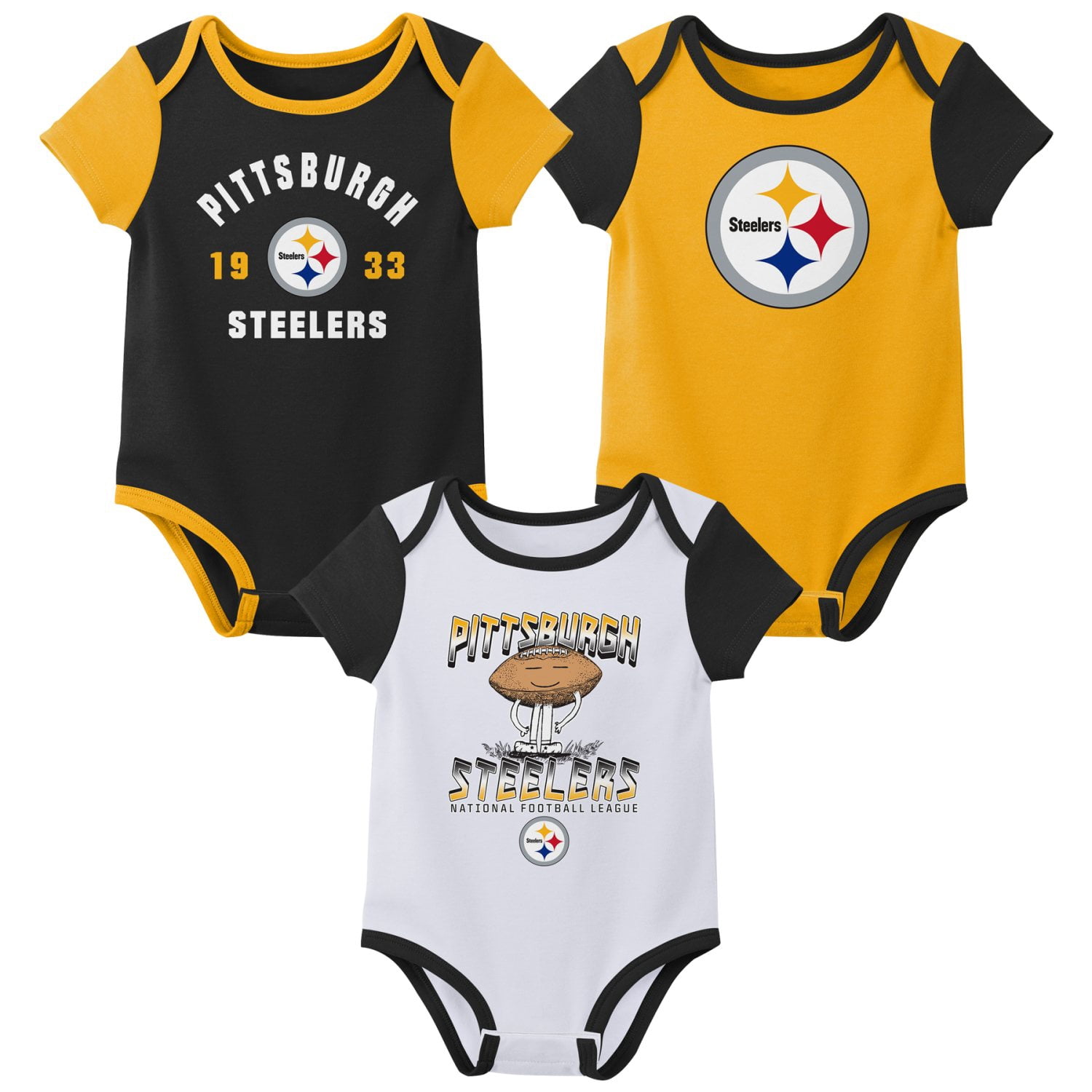 PITTSBURG STEELERS NFL Infant Boys 3 Pack Onesie Game Day Fan Apparel