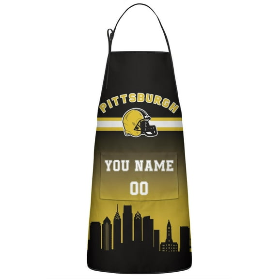PITTSBURGH Custom Aprons for Men Women, Personalized Football Style Apron with Name and Number, Customized Apron with Pockets Gift