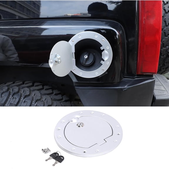 PIUGILH Locking Fuel Filler Tank Door Fit for Hummer H3 2005-2009 Exterior Accessories, Black Lock Gas Tank Cap Cover (Silver)