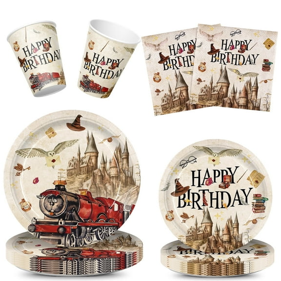 PIUMOJ Magic Wizard Tableware Suitable, Magical Theme Party Dinnerware, Plates Napkins, Wizard Theme Supplies, Serves 20 Guests