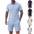 thumbnail image 1 of PIWHJQK 2 Piece Set Men Short Sleeve Shorts Workout Set Men's Solid Short Sleeve Elastic Waist Shorts 2 Piece Set Men Outfit Sets, 1 of 8