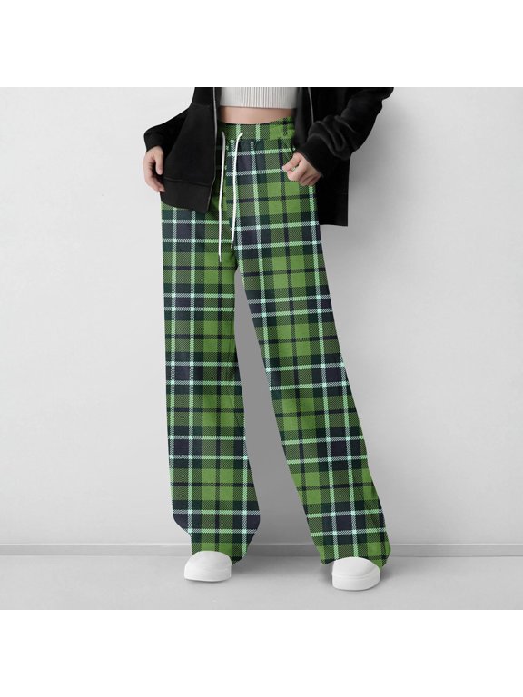 Boys Girls Long Pants Loungewear Pants Girls Plaid Sweatpants Drawstring Wide Leg Pockets Warm Winter Lightweight Long Pants