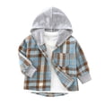 thumbnail image 1 of PIWHJQK Boys Girls Long Sleeve Button Down Cardigan Unisex Plaid Long Sleeve Hooded Button Shirt Casual Outerwear Kids Tops, 1 of 4