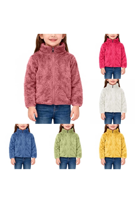 Boys Girls Long Sleeve Hoodless Leisure Coat Kids Solid Zip Up Fleece Warm Long Sleeve Hoodless Jacket Kids Coat