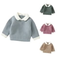 thumbnail image 1 of PIWHJQK Boys Girls Long Sleeve Pullover Sweater Boys Girls Long Sleeve Turn Down Collar Knit Sweater Solid Kids Outwears, 1 of 3