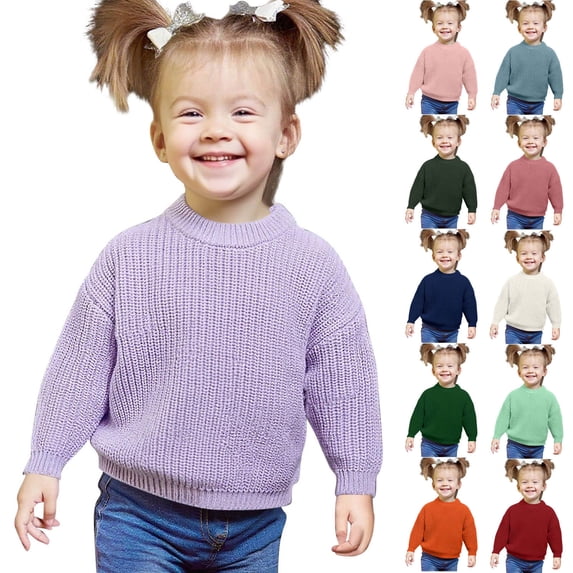 PIWHJQK Boys Girls Long Sleeve Pullover Sweater Solid Stretch Crew Neck Knit Sweater Top for Kids Long Sleeve Pullover Kids Outwears