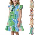 thumbnail image 1 of PIWHJQK Girls Casual Dresses Girls Graphic Print Sleeveless V Neck Dress With Cap Sleeves And Button Collar Qipao Cut Summer Dress Sundress, 1 of 7
