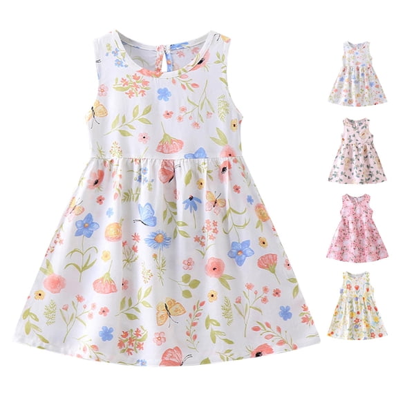 PIWHJQK Girls Casual Dresses Print Sleeveless Print Casual Dress For Girls Summer Dress Sundress