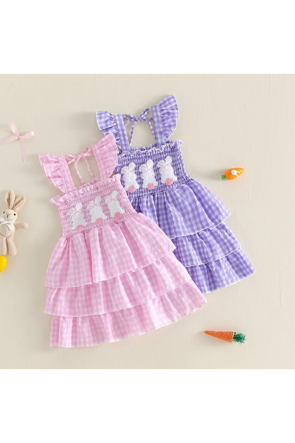 Girls Casual Dresses Print Sleeveless Smocked Easter Plaid Party Dress For Girls Summer Dress Sundress