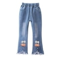 thumbnail image 1 of PIWHJQK Girls Denim Pants Girls Stretch Flare Leg Jeans with Floral Hem Detail Casual Casual Outfits, 1 of 5