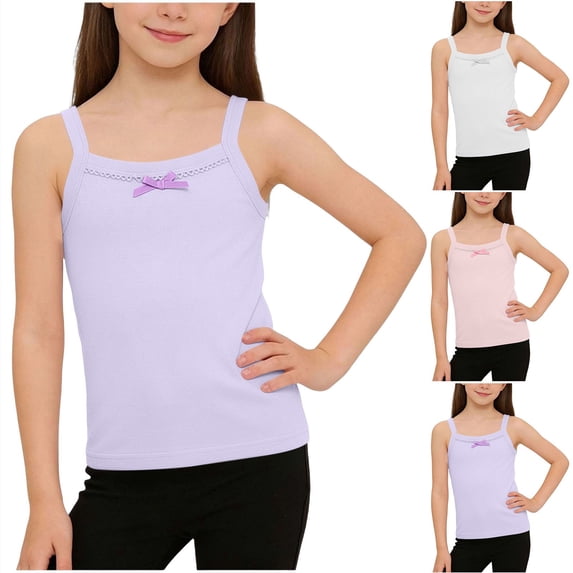 PIWHJQK Girls Lightweight Tank Tops Older Kids Camisole Solid Color Summer Crew Neck Bow Kids Summmer Tops