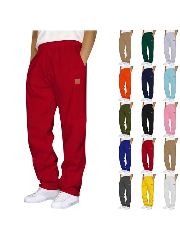 Men Casual Straight Leg Cargo Pants Mens Solid Cargo Pants Drawstring Leather Patch Straight Leg Men Trousers