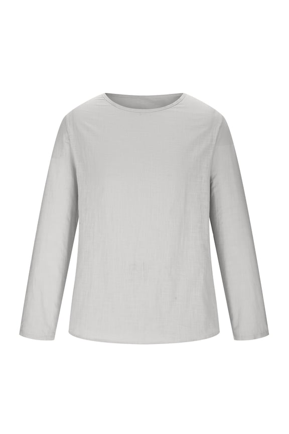 Men Cotton Linen Long Sleeve Pullover Shirts Men Linen Cotton Crew Neck Pullover Long Sleeve Shirt Casual Shirts