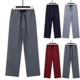 thumbnail image 1 of PIWHJQK Men Long Pants Loungewear Pants Men Solid Embroidered Pocket Pants with Drawstring Elastic Waist Men Casual Pants, 1 of 6