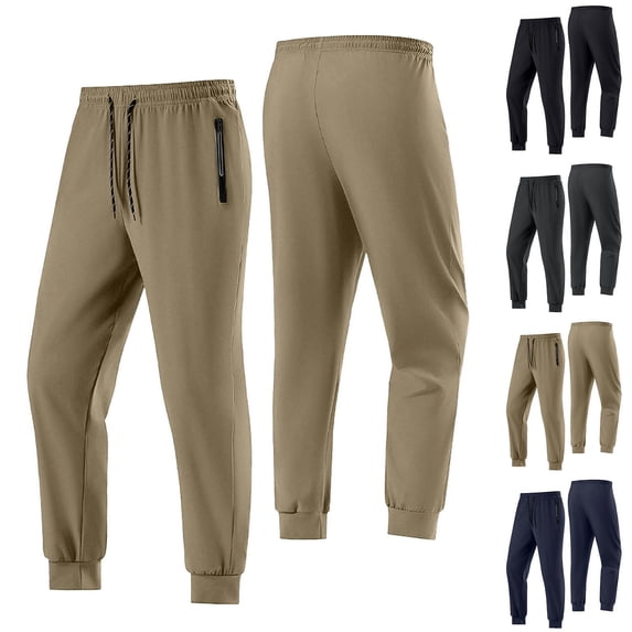PIWHJQK Men Long Pants Loungewear Pants Men Solid Ice Silk Pants Drawstring Zip Pockets Stretch Waist Men Casual Pants