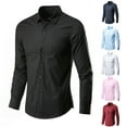 thumbnail image 1 of PIWHJQK Men Long Sleeve Button Shirts Men Long Sleeve Solid Poplin Collared Button Front Business Shirt Casual Shirts, 1 of 3