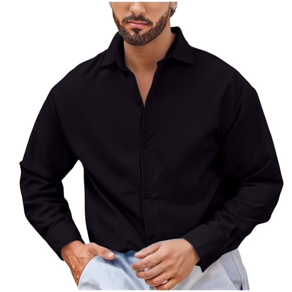 PIWHJQK Men Long Sleeve Button Shirts Men Solid Long Sleeve Button Down Collar T Shirt for Casual Casual Shirts