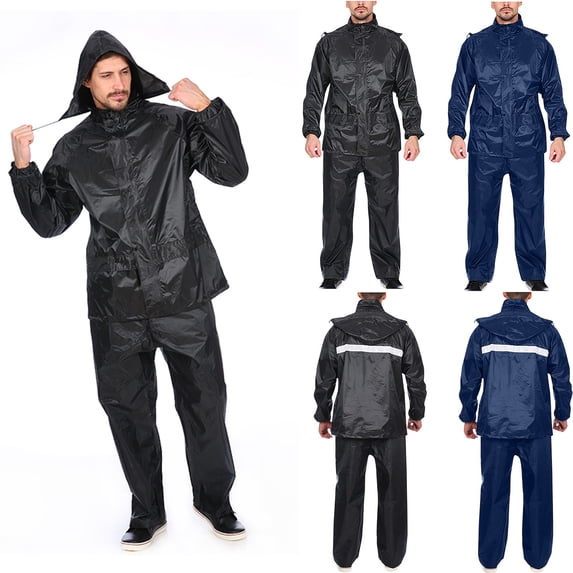 PIWHJQK Men Long Sleeve Pants Breathable Raincoat Set Men's Unisex Reflective Breathable Rain Suits Hooded Thicken Work Men Outfit Sets