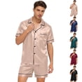 thumbnail image 1 of PIWHJQK Men Pajama Set Loungewear Sleepwear Men's Solid Collar Short Sleeve Pajama Set 5 In Shorts Men Sleepwear, 1 of 3
