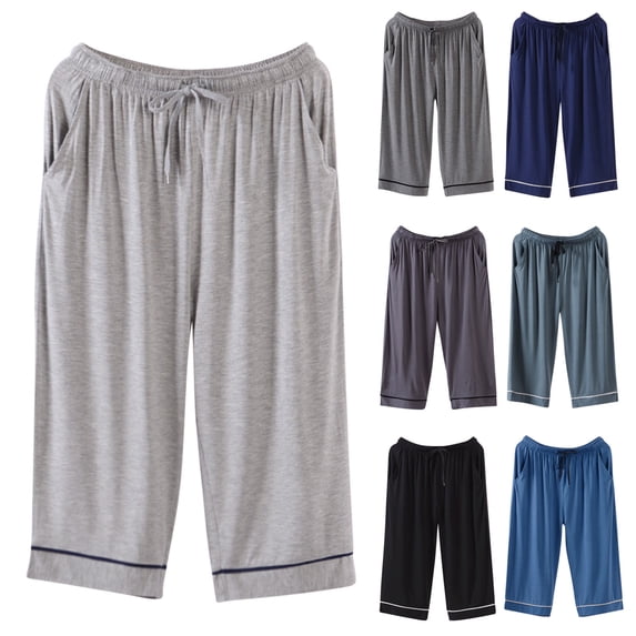 PIWHJQK Men Pajama Shorts Loungewear Capris Short Men's Casual Solid Capris Pajama Pants 7 8 Length Men Sleepwear