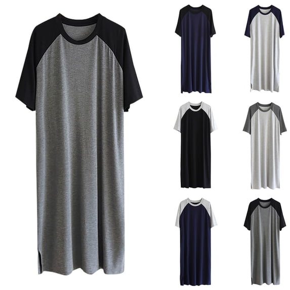 PIWHJQK Men Pajama Tops Loose Sleepwear Top Men's Loose Solid Colorblock Crew Neck Raglan Sleeve Pajama Top Men Sleepwear