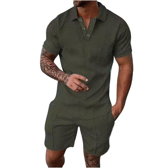 PIWHJQK Men Short Sleeve Shorts Summer Casual Tees Set Men's Solid Button Front Short Sleeve Breathable Tee 2 Piece Set Men Outfit Sets