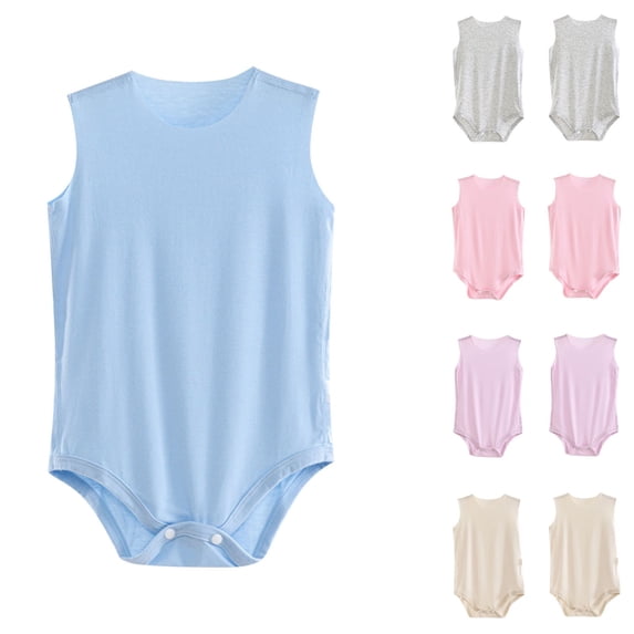 PIWHJQK Newborn Bodysuit Kids Solid Round Neck Sleeveless Summer Breathable Infant Infant Outfits