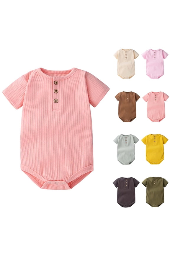 Newborn Bodysuit Kids Solid Short Sleeve Summer Breathable Infantborn Cotton Infant Outfits
