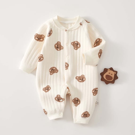 PIWHJQK Newborn Bodysuit Long Sleeve Fall Solid Cotton Round Neck Snap Closure Infant Outfits