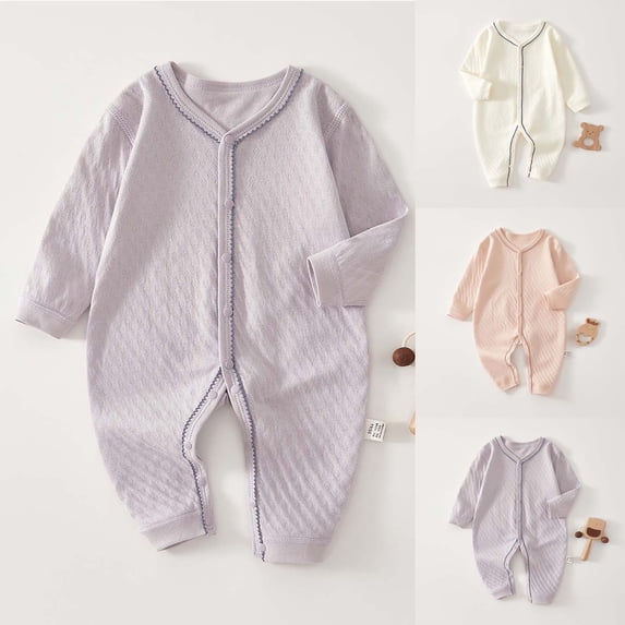 PIWHJQK Newborn Bodysuit Long Sleeve Fall Solid Warm Cotton Snap Closure Infant Outfits