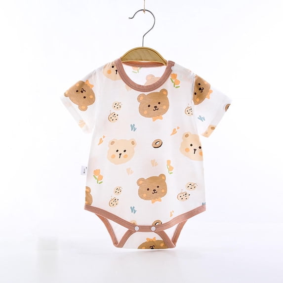 PIWHJQK Newborn Bodysuit Short Sleeve Summer Brown Graphic Print Softy Cotton Snap Closure Infant Outfits