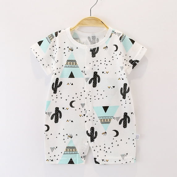 PIWHJQK Newborn Bodysuit Short Sleeve Summer Thin Round Neck Cotton Snap Closure Infant Outfits