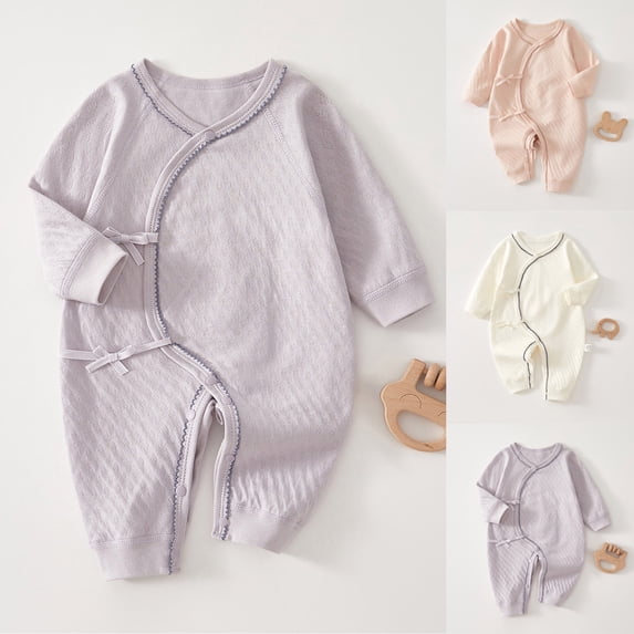 PIWHJQK Newborn Bodysuit Unisex Baby Solid Summer Long Sleeve Cotton Infant Infant Outfits