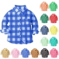 thumbnail image 1 of PIWHJQK Toddlers Dressy Casual Long Sleeve Shirts Kids Plaid Pocket Long Sleeve Button Down Collared Uniform Shirt Top Kids Blouses, 1 of 8