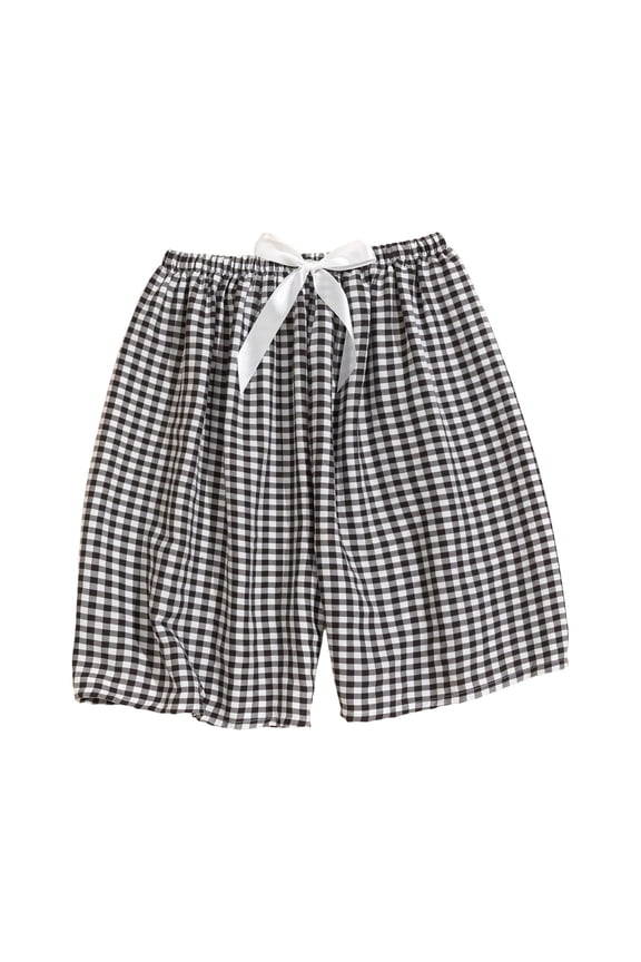Women Athletic Casual Shorts Women's Cloud Cotton Plaid Elastic Waist Wide Leg Shorts Bottoms