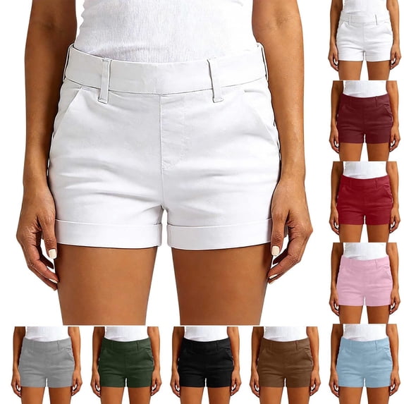 PIWHJQK Women Athletic Casual Shorts Women's Solid Stretch Twill Waist Hiking Shorts With Pockets Bottoms