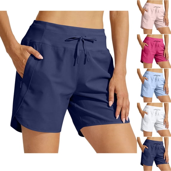 PIWHJQK Women High Waist Slim Athletic Gym Yoga Shorts Women's 5 Inch Loose Quickly Dry Shorts High Waist Zip Back Running Fitness Bottoms