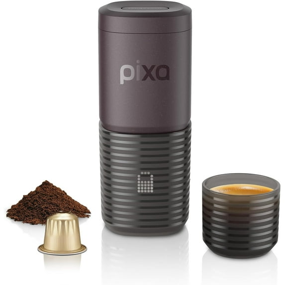 PIXAPRESSO, Coffee Machine Electric & Portable, With 4 Coffee Types & Fast Heat-Up, 3 * 3000mAh Battery, 20 Bar Portable Espresso Maker For Ground Coffee & NS Capsule, Dark Burgundy