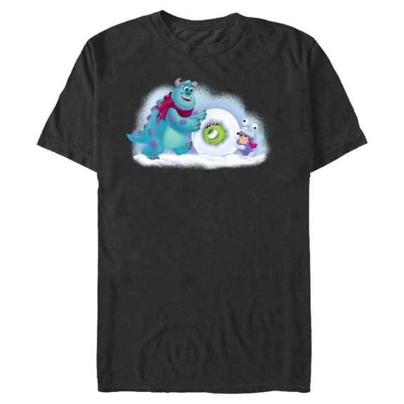 PIXAR Monsters Inc. Mike, Sully & Boo Holiday Snowball - Short Sleeve Blended T-Shirt for Adults - Customized-Dark Heather