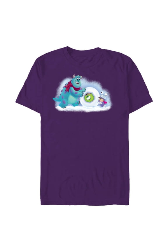 Monsters Inc. Mike, Sully & Boo Holiday Snowball - Short Sleeve Blended T-Shirt for Adults - Customized-Purple